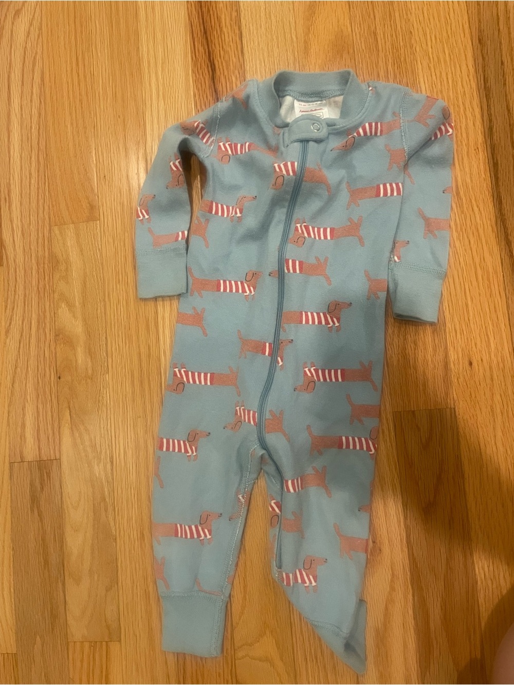 Hanna Andersson Light Blue Footie Pajamas with Pink Dachshunds